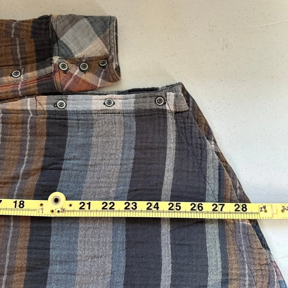 Free People Year Round Button Down Shirt M Plaid Soft Gauze Earthy Boho Festival